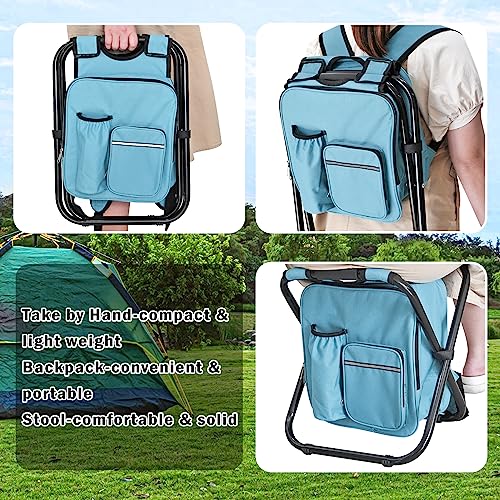 Kikerike Portable Stool Backpack Cooler Chair 400 LBS Max Load Folding Fishing Cooler Backpack Stool for Outdoors Hiking Beach Travel - Army Green