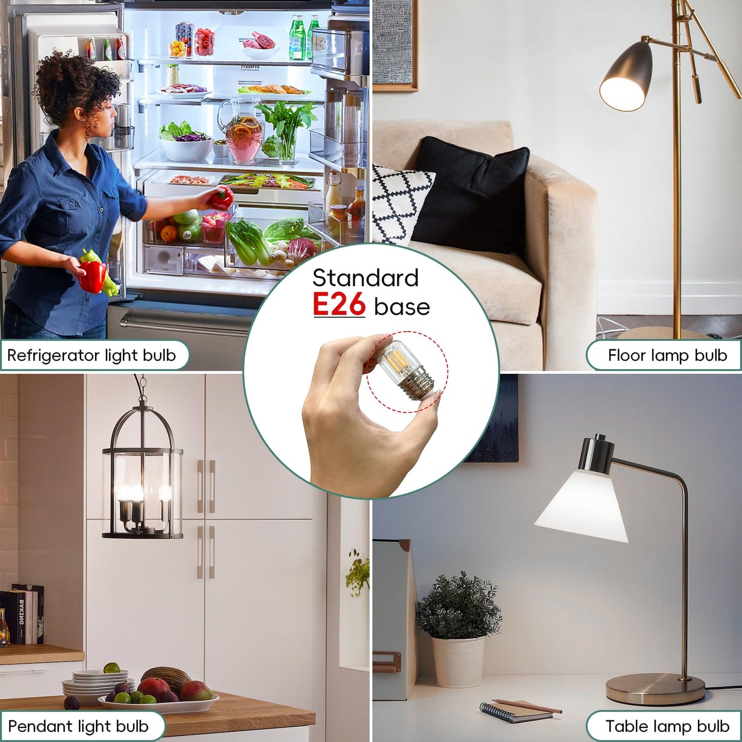 LED Refrigerator Light Bulb 40W Equivalent Fridge Light Bulb Kei d34l Refrigerator Bulb 4W Appliance Bulb E26 5000k Daylight White for Freezer, Frigidaire Replacement 450lumen, 2 Pack