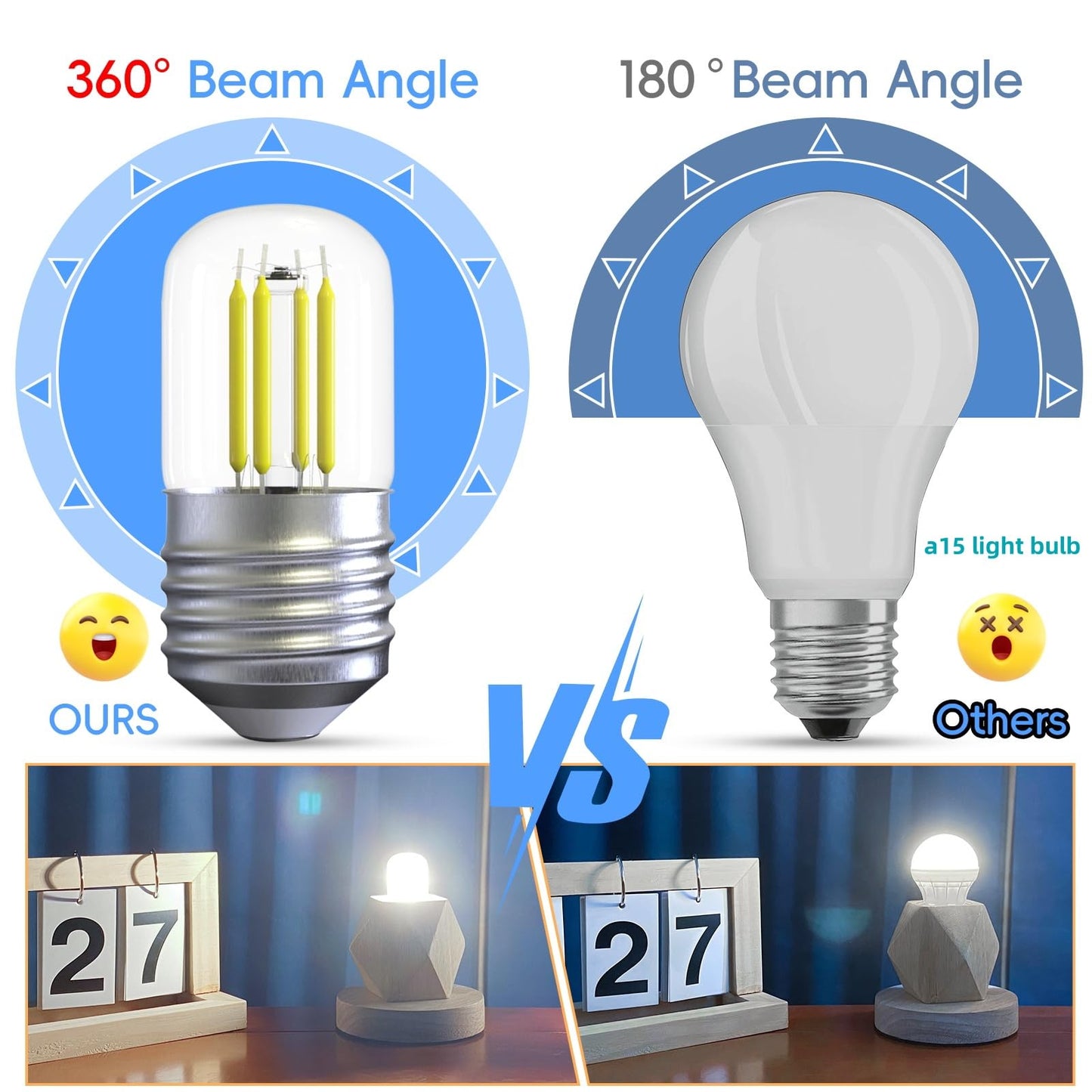 LED Refrigerator Light Bulb 40W Equivalent Fridge Light Bulb Kei d34l Refrigerator Bulb 4W Appliance Bulb E26 5000k Daylight White for Freezer, Frigidaire Replacement 450lumen, 2 Pack