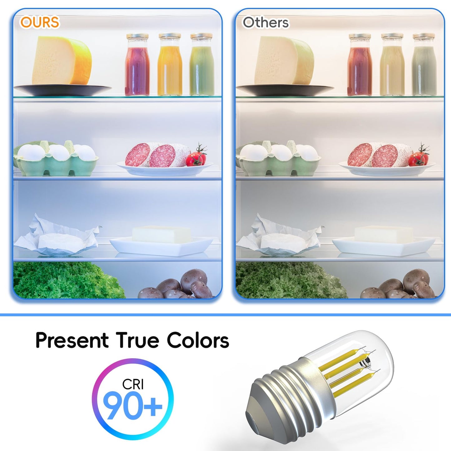 LED Refrigerator Light Bulb 40W Equivalent Fridge Light Bulb Kei d34l Refrigerator Bulb 4W Appliance Bulb E26 5000k Daylight White for Freezer, Frigidaire Replacement 450lumen, 2 Pack