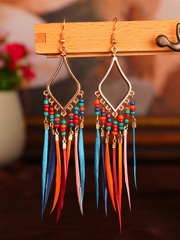 Boucles d'oreilles plumes à pompons