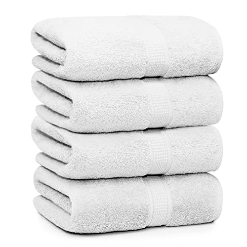 Ariv Towels 4-Piece Large Premium Cotton Bamboo Bath Towels Set for Sensitive Skin & Daily Use - Soft, Quick Drying & Highly Absorbent for Bathroom, Gym, Hotel & Spa- 30" X 52"-Denim