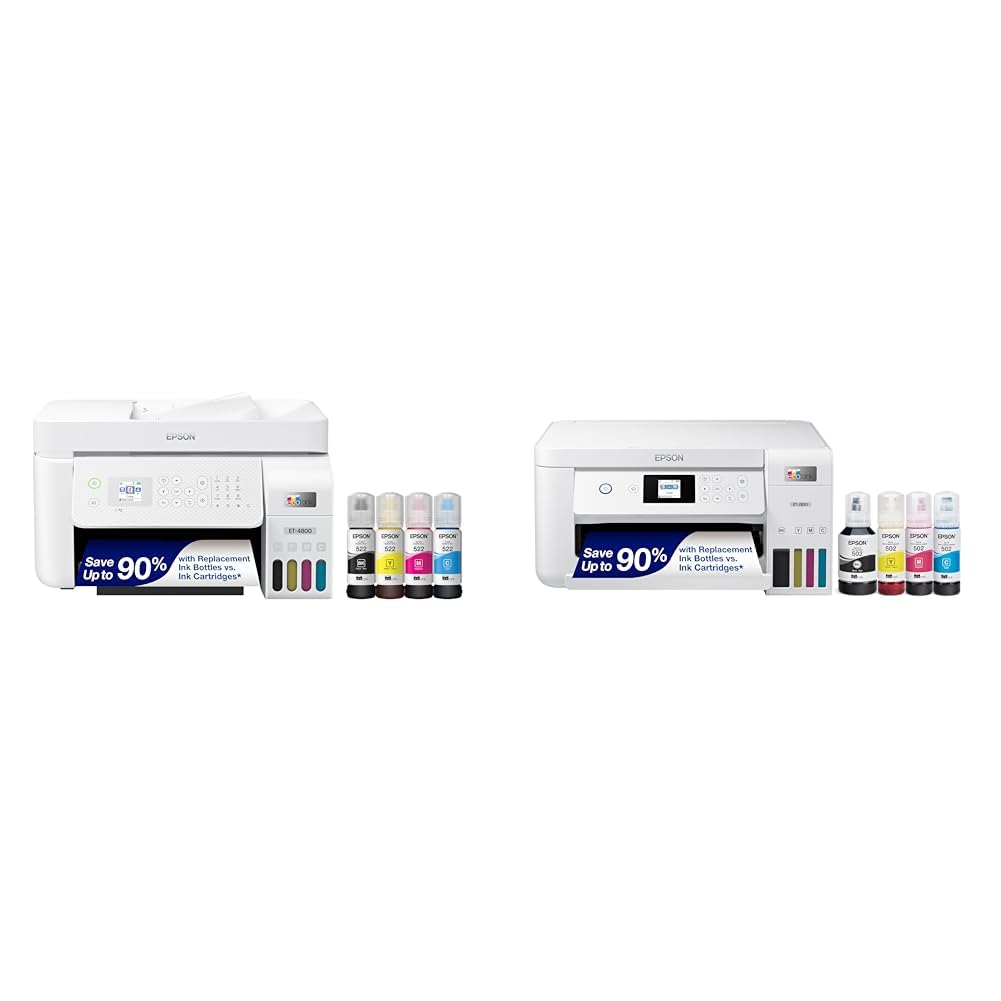 Epson EcoTank ET-4800 Wireless All-in-One Cartridge-Free Supertank Printer with Scanner, Copier, Fax, ADF and Ethernet – Ideal-for Your Home Office, White