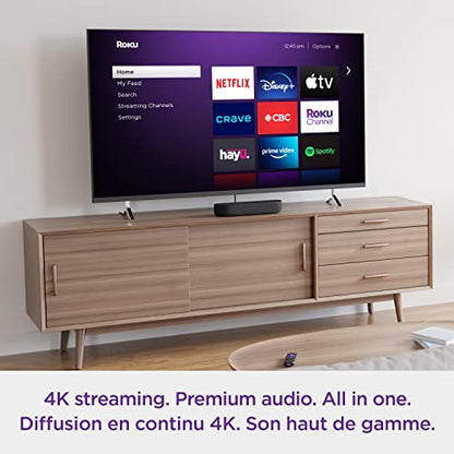 Roku Streambar | 4K HDR Streaming Device & Premium Roku Soundbar All In One, Roku Voice Remote, Free & Live TV, Black