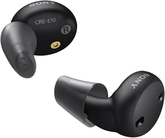 Sony CRE-E10 Self-Fitting OTC Hearing Aids for Mild to Moderate Hearing Loss, Prescription-Grade Sound Quality, Comfortable Earbud Design, Bluetooth Enabled for iOS, and Rechargeable Battery, Black