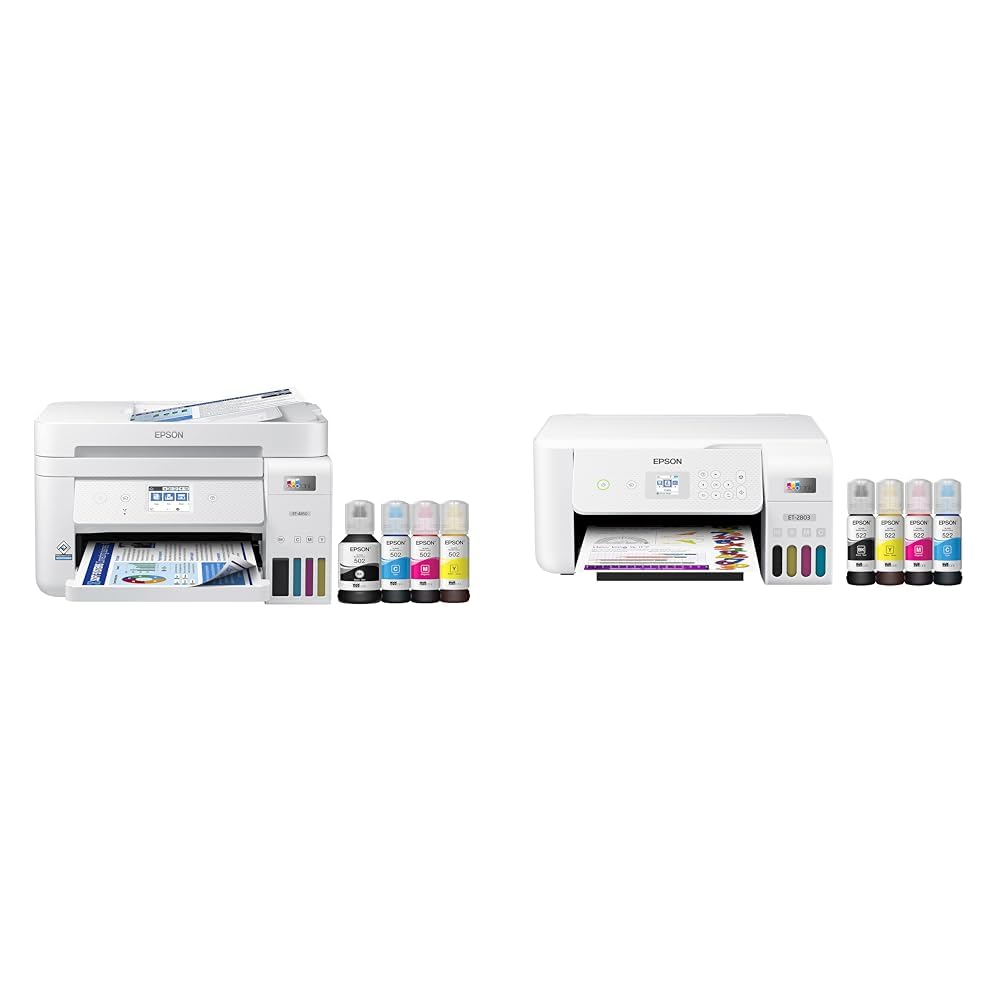 Epson EcoTank ET-4850 Wireless All-in-One Cartridge-Free Supertank Printer with Scanner, Copier, Fax, ADF and Ethernet – The Perfect Printer Office - White, Medium