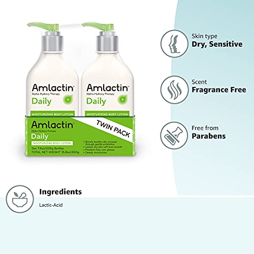 AmLactin Daily Moisturizing Lotion for Dry Skin, 7.9 oz Pump Bottle, 2-in-1 Exfoliator - Body Lotion with 12% Lactic Acid, Dermatologist-Recommended (Packaging May Vary)