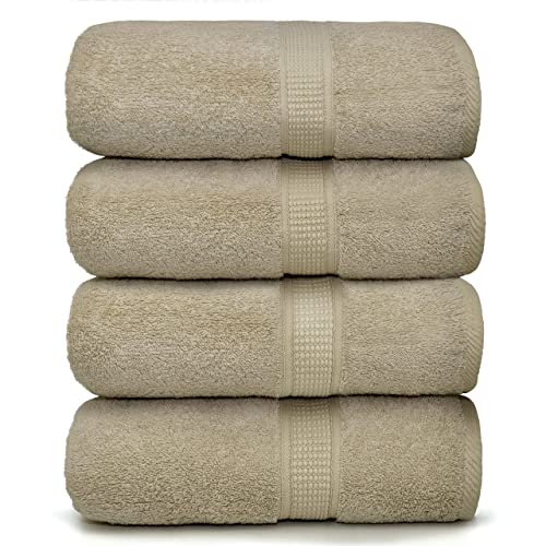 Ariv Towels 4-Piece Large Premium Cotton Bamboo Bath Towels Set for Sensitive Skin & Daily Use - Soft, Quick Drying & Highly Absorbent for Bathroom, Gym, Hotel & Spa- 30" X 52"-Denim