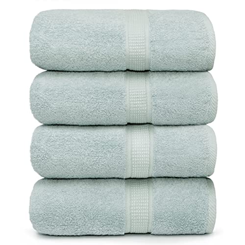 Ariv Towels 4-Piece Large Premium Cotton Bamboo Bath Towels Set for Sensitive Skin & Daily Use - Soft, Quick Drying & Highly Absorbent for Bathroom, Gym, Hotel & Spa- 30" X 52"-Denim