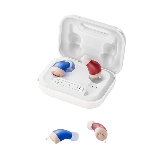 Rechargeable Hearing Aids for Seniors with Hearing loss, They are equipped with a smart noise reduction chip, providing clear sound quality and comfortable wearing. Super-mini, Auto-On/Off