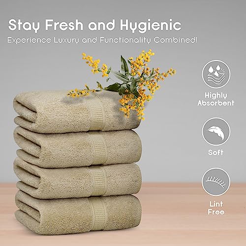 Ariv Towels 4-Piece Large Premium Cotton Bamboo Bath Towels Set for Sensitive Skin & Daily Use - Soft, Quick Drying & Highly Absorbent for Bathroom, Gym, Hotel & Spa- 30" X 52"-Denim