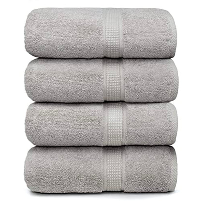 Ariv Towels 4-Piece Large Premium Cotton Bamboo Bath Towels Set for Sensitive Skin & Daily Use - Soft, Quick Drying & Highly Absorbent for Bathroom, Gym, Hotel & Spa- 30" X 52"-Denim