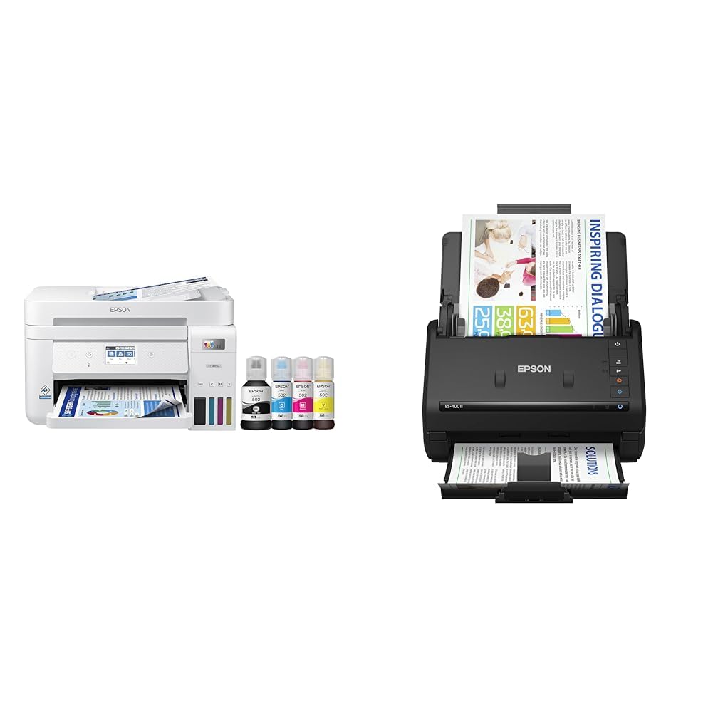 Epson EcoTank ET-4850 Wireless All-in-One Cartridge-Free Supertank Printer with Scanner, Copier, Fax, ADF and Ethernet – The Perfect Printer Office - White, Medium