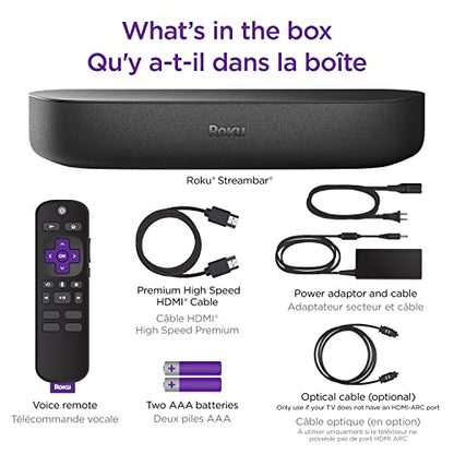 Roku Streambar | 4K HDR Streaming Device & Premium Roku Soundbar All In One, Roku Voice Remote, Free & Live TV, Black