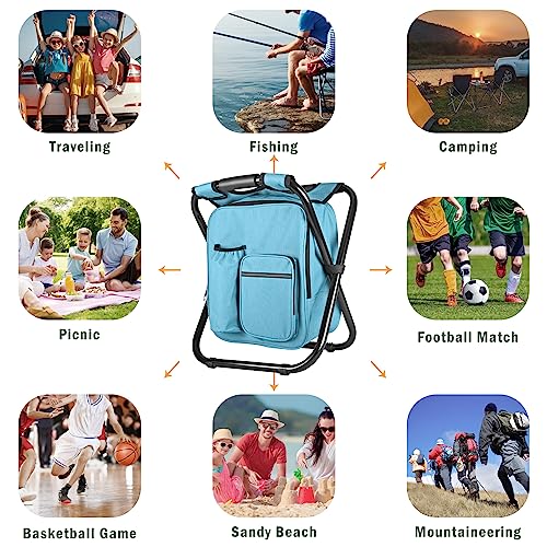 Kikerike Portable Stool Backpack Cooler Chair 400 LBS Max Load Folding Fishing Cooler Backpack Stool for Outdoors Hiking Beach Travel - Army Green