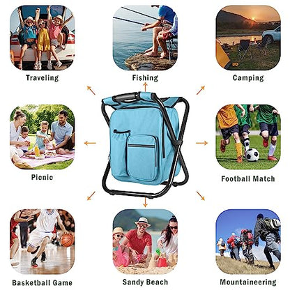 Kikerike Portable Stool Backpack Cooler Chair 400 LBS Max Load Folding Fishing Cooler Backpack Stool for Outdoors Hiking Beach Travel - Army Green