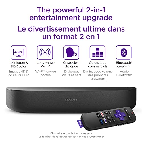 Roku Streambar | 4K HDR Streaming Device & Premium Roku Soundbar All In One, Roku Voice Remote, Free & Live TV, Black