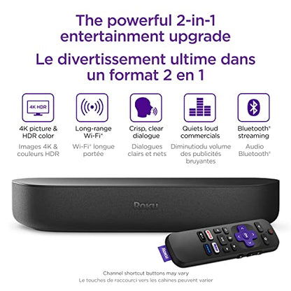 Roku Streambar | 4K HDR Streaming Device & Premium Roku Soundbar All In One, Roku Voice Remote, Free & Live TV, Black