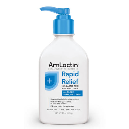 AmLactin Daily Moisturizing Lotion for Dry Skin, 7.9 oz Pump Bottle, 2-in-1 Exfoliator - Body Lotion with 12% Lactic Acid, Dermatologist-Recommended (Packaging May Vary)