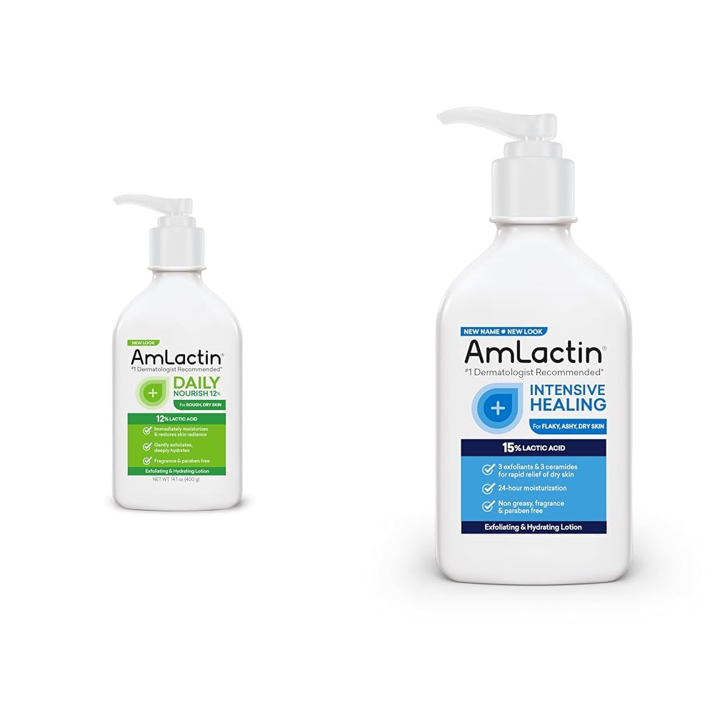 AmLactin Daily Moisturizing Lotion for Dry Skin, 7.9 oz Pump Bottle, 2-in-1 Exfoliator - Body Lotion with 12% Lactic Acid, Dermatologist-Recommended (Packaging May Vary)