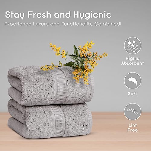 Ariv Towels 4-Piece Large Premium Cotton Bamboo Bath Towels Set for Sensitive Skin & Daily Use - Soft, Quick Drying & Highly Absorbent for Bathroom, Gym, Hotel & Spa- 30" X 52"-Denim