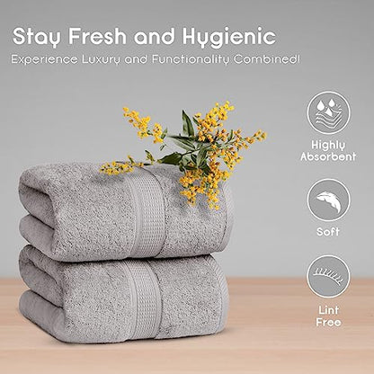 Ariv Towels 4-Piece Large Premium Cotton Bamboo Bath Towels Set for Sensitive Skin & Daily Use - Soft, Quick Drying & Highly Absorbent for Bathroom, Gym, Hotel & Spa- 30" X 52"-Denim