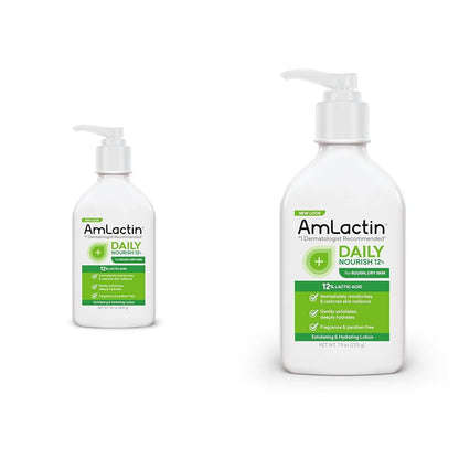 AmLactin Daily Moisturizing Lotion for Dry Skin, 7.9 oz Pump Bottle, 2-in-1 Exfoliator - Body Lotion with 12% Lactic Acid, Dermatologist-Recommended (Packaging May Vary)