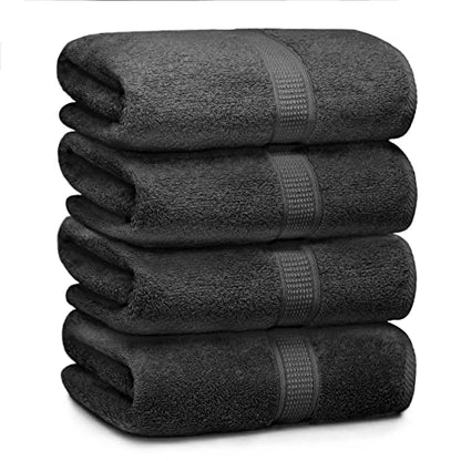 Ariv Towels 4-Piece Large Premium Cotton Bamboo Bath Towels Set for Sensitive Skin & Daily Use - Soft, Quick Drying & Highly Absorbent for Bathroom, Gym, Hotel & Spa- 30" X 52"-Denim