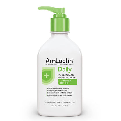 AmLactin Daily Moisturizing Lotion for Dry Skin, 7.9 oz Pump Bottle, 2-in-1 Exfoliator - Body Lotion with 12% Lactic Acid, Dermatologist-Recommended (Packaging May Vary)