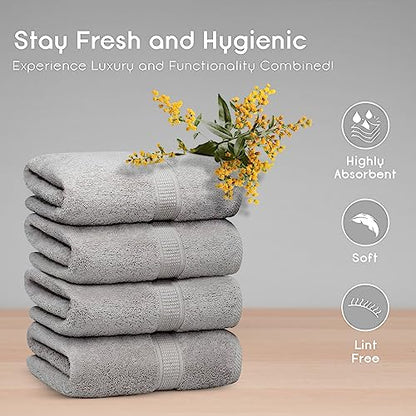 Ariv Towels 4-Piece Large Premium Cotton Bamboo Bath Towels Set for Sensitive Skin & Daily Use - Soft, Quick Drying & Highly Absorbent for Bathroom, Gym, Hotel & Spa- 30" X 52"-Denim