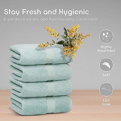 Ariv Towels 4-Piece Large Premium Cotton Bamboo Bath Towels Set for Sensitive Skin & Daily Use - Soft, Quick Drying & Highly Absorbent for Bathroom, Gym, Hotel & Spa- 30" X 52"-Denim