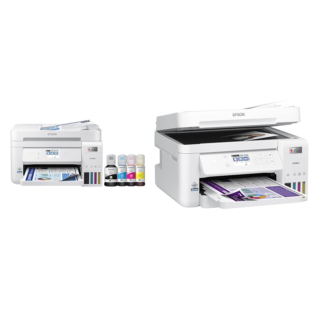 Epson EcoTank ET-4850 Wireless All-in-One Cartridge-Free Supertank Printer with Scanner, Copier, Fax, ADF and Ethernet – The Perfect Printer Office - White, Medium