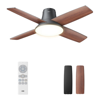 Dreo Ceiling Fans with Lights and Remote Control, 44 inch Low Profile Ceiling Fan, Flush Mount, Reversible, 5CCT, 6-Level Dimmable, 6 Speeds Ceiling Fan for Bedroom, Quiet, Easy to Install, Timer