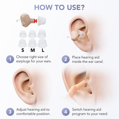 OTC Hearing Aids for Seniors Severe Hearing Loss, Hearing Amplifiers Rechargeable for Seniors Women Men, Premium Comfort Design and Nearly Invisible Portable AM Elderly