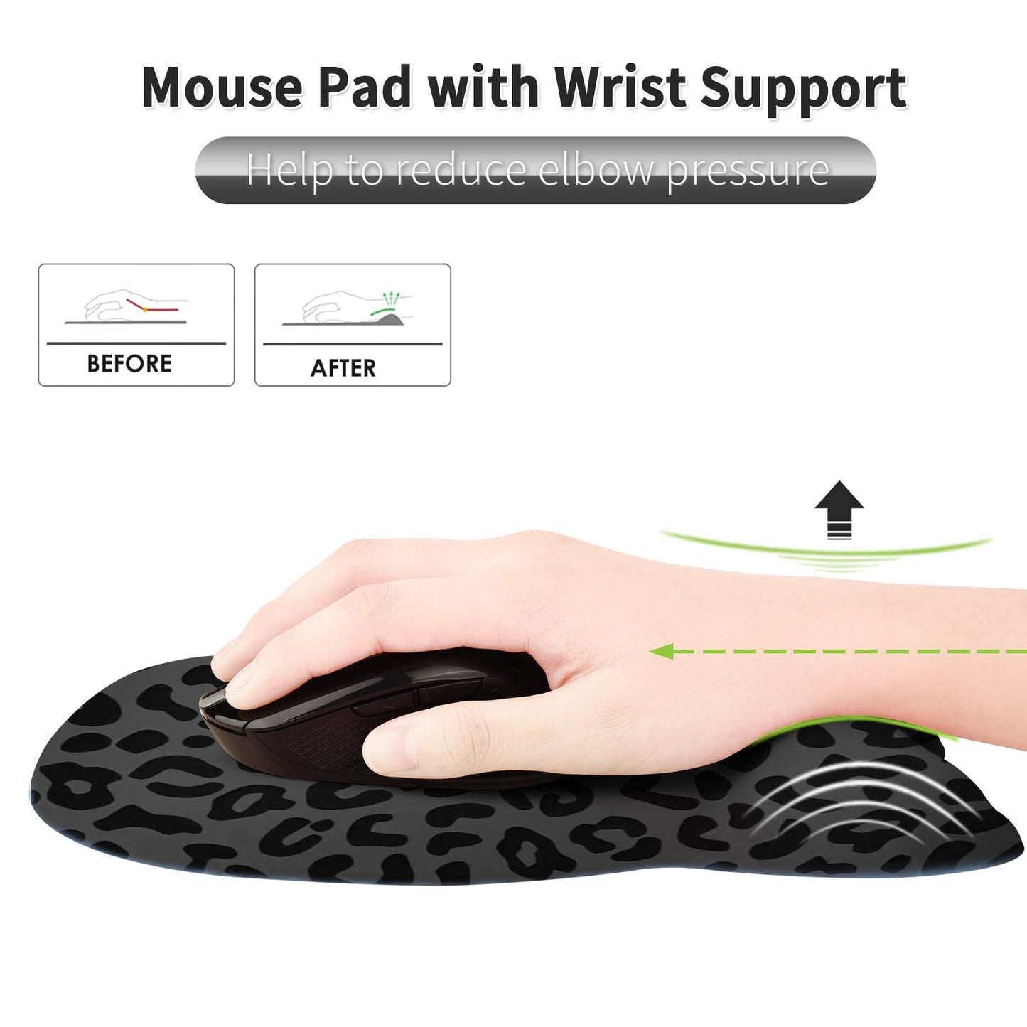 EooCoo Ergonomic Mouse Pad with Wrist Support, Non-Slip Base Mouse Mat for Internet Cafe, Home & Office