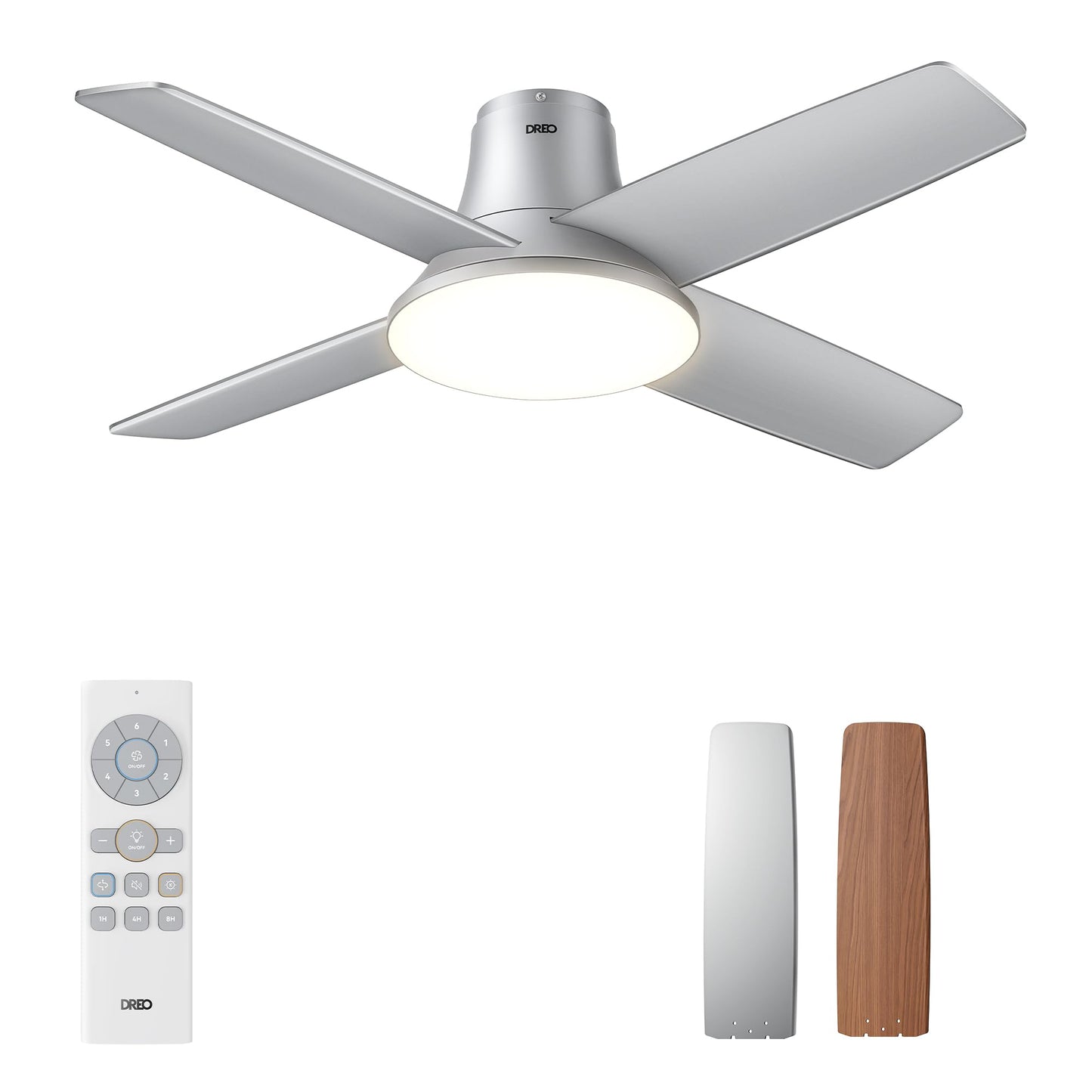 Dreo Ceiling Fans with Lights and Remote Control, 44 inch Low Profile Ceiling Fan, Flush Mount, Reversible, 5CCT, 6-Level Dimmable, 6 Speeds Ceiling Fan for Bedroom, Quiet, Easy to Install, Timer