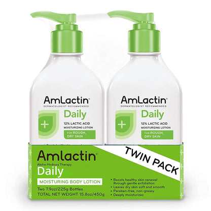 AmLactin Daily Moisturizing Lotion for Dry Skin, 7.9 oz Pump Bottle, 2-in-1 Exfoliator - Body Lotion with 12% Lactic Acid, Dermatologist-Recommended (Packaging May Vary)