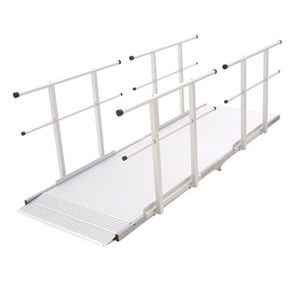 10' L Silver Spring Folding Aluminum Mobility Ramp with Dual Handrails, 850 lb. Capacity, 2" Siderails, Textured Traction, Scooter or Wheelchair Access