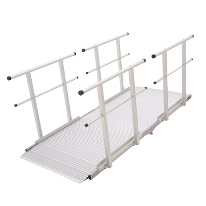 10' L Silver Spring Folding Aluminum Mobility Ramp with Dual Handrails, 850 lb. Capacity, 2" Siderails, Textured Traction, Scooter or Wheelchair Access