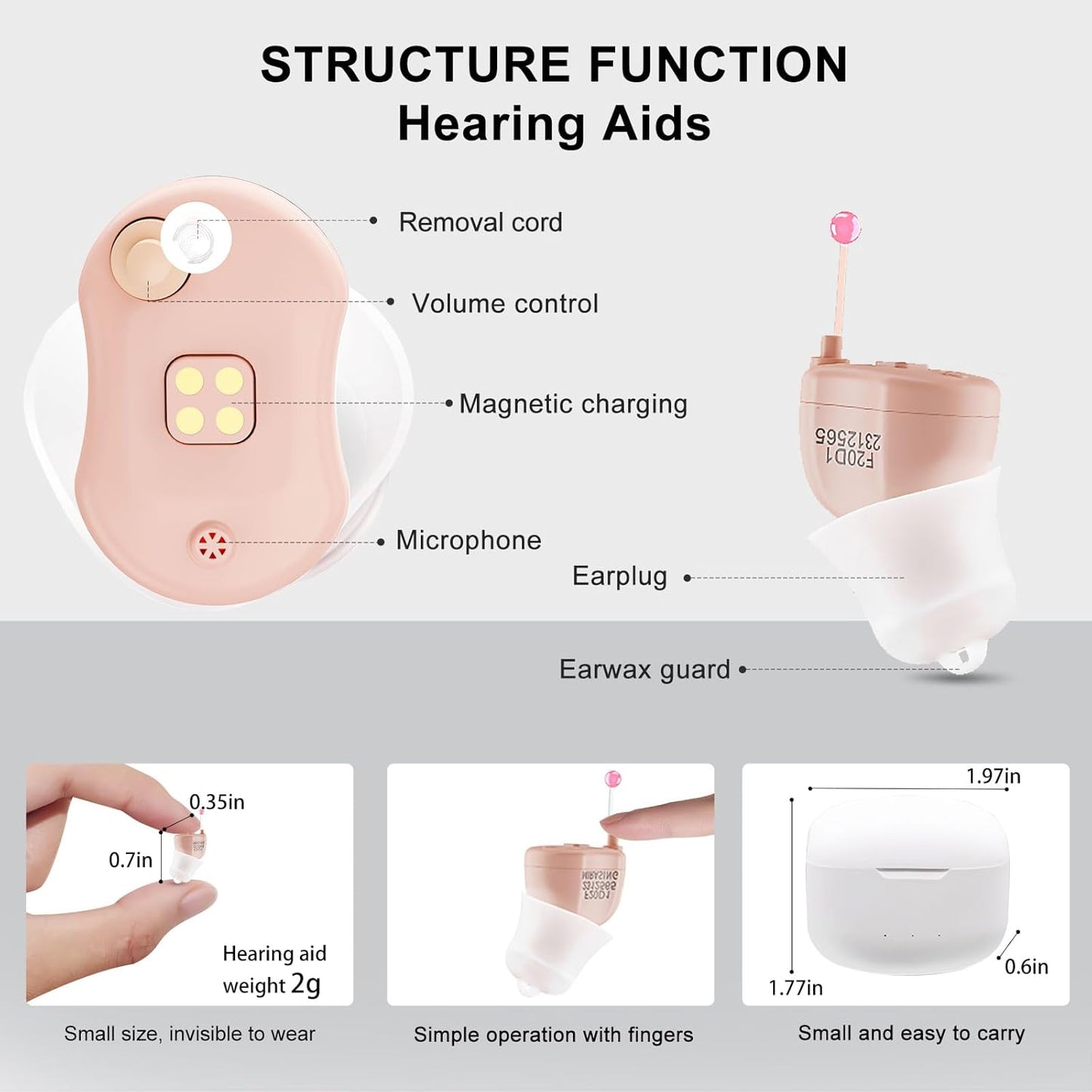 Not Amplifier True Hearing Aids,Invisible 16 Channels Digital Rechargeable Hearing Aids for Seniors with Noise Cancellation with Charging Box (Skin)