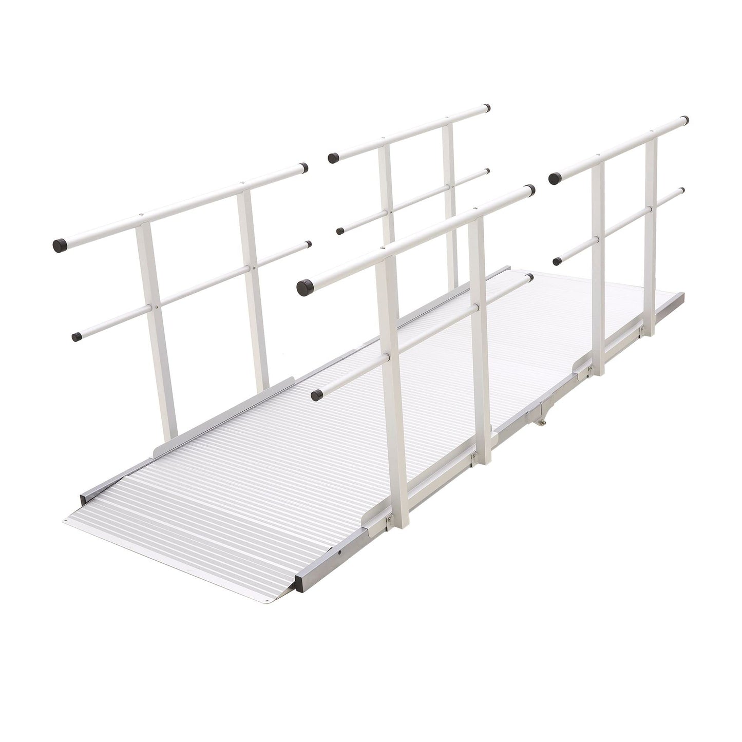 10' L Silver Spring Folding Aluminum Mobility Ramp with Dual Handrails, 850 lb. Capacity, 2" Siderails, Textured Traction, Scooter or Wheelchair Access