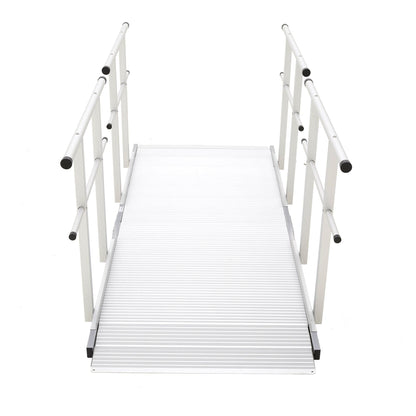 10' L Silver Spring Folding Aluminum Mobility Ramp with Dual Handrails, 850 lb. Capacity, 2" Siderails, Textured Traction, Scooter or Wheelchair Access