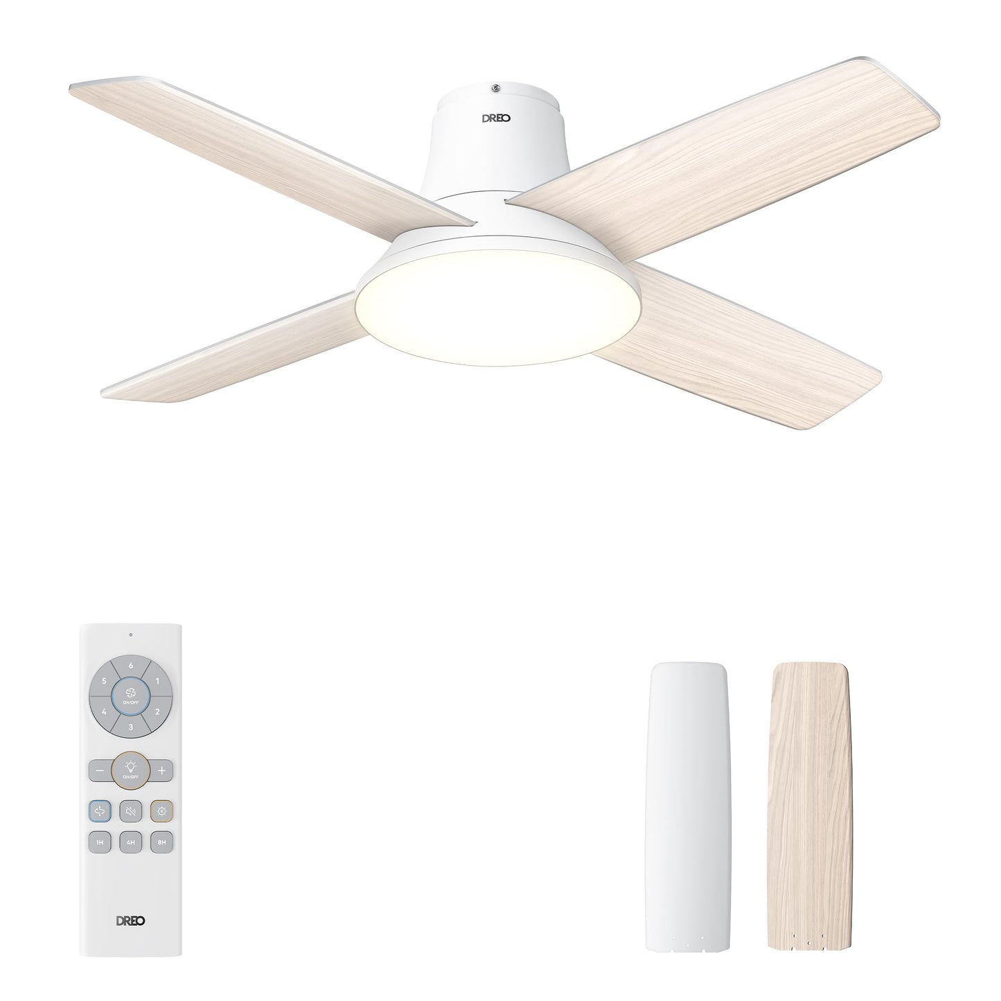 Dreo Ceiling Fans with Lights and Remote Control, 44 inch Low Profile Ceiling Fan, Flush Mount, Reversible, 5CCT, 6-Level Dimmable, 6 Speeds Ceiling Fan for Bedroom, Quiet, Easy to Install, Timer