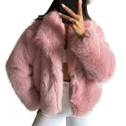 Flygo Women's Faux Fur Coat Fluffy Faux Fur Jacket Long Sleeve Lapel Furry Winter Jackets Shaggy Parka Short Coat