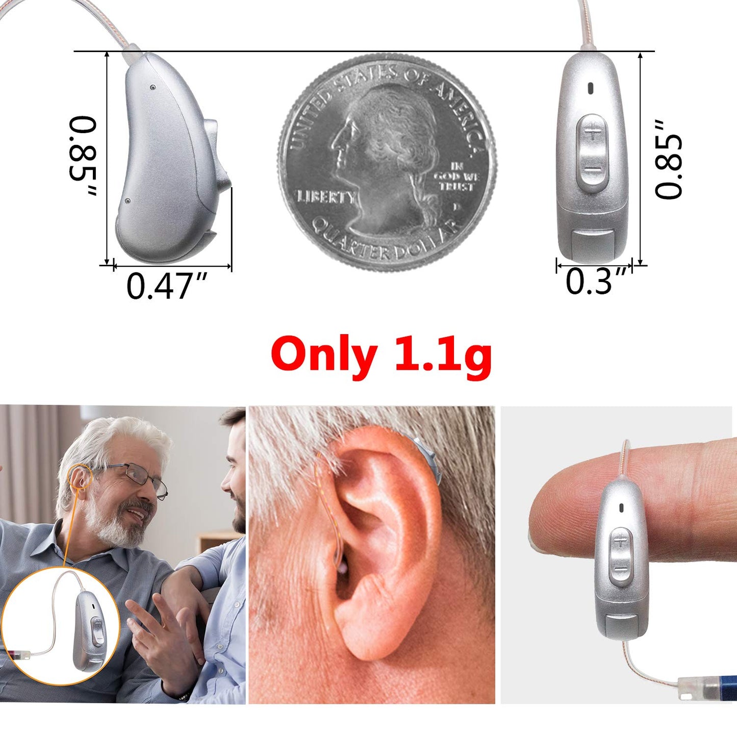 BLJ Hearing Aid for Seniors, Invisible Digital Hearing Amplifier to Assist Hearing, Lightweight with Noise Reduction and Feedback Cancelling (Blue-Left Ear)