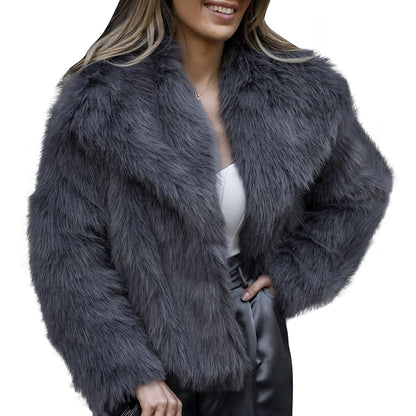 Flygo Women's Faux Fur Coat Fluffy Faux Fur Jacket Long Sleeve Lapel Furry Winter Jackets Shaggy Parka Short Coat