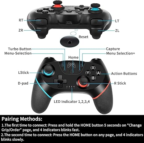 Switch Controller, Wireless Switch Pro Controller For Switch/Lite/OLED, Multi-Platform RGB Switch Pro Controller ForWindows PC IOS Android, Switch Gamepad Remote With LEDLight/4 Programmable Paddles/Wakeup/Turbo