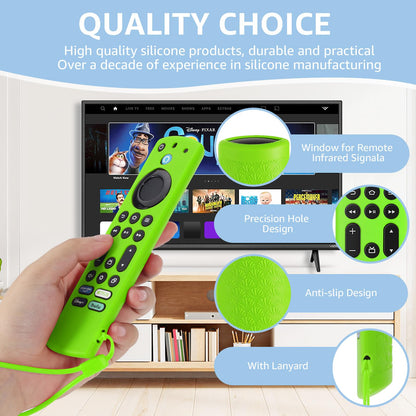 OneBom (2pcs) Silicone Remote Cover for Firetv 4K Max (2nd)/ Insignia/Pioneer/Omni (QLED) Series Alexa Voice Remote Enhanced w, Anti-Slip Protective Case with Same Color Lanyard (Glow Green&Red)