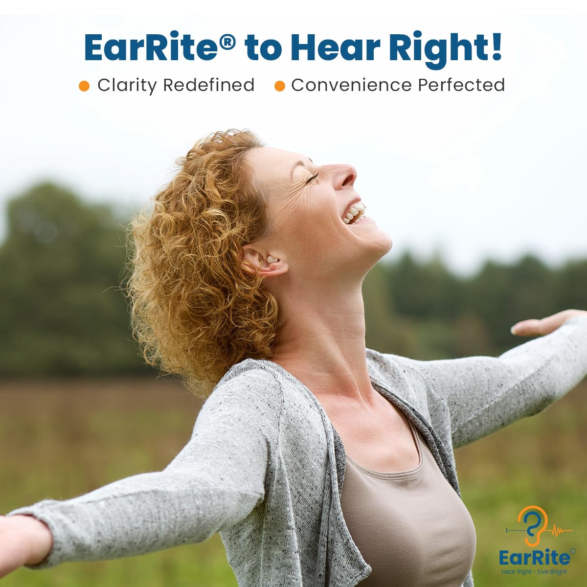 EarRite Rechargeable OTC Hearing Aids for Seniors - Nearly Invisible & Comfortable 9 Adjustable Levels of Clarity Compact In-Ear Design Digital Hearing amplifier with Noise Reduction and Charging Case