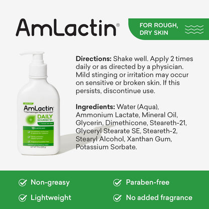 AmLactin Daily Moisturizing Lotion for Dry Skin, 7.9 oz Pump Bottle, 2-in-1 Exfoliator - Body Lotion with 12% Lactic Acid, Dermatologist-Recommended (Packaging May Vary)